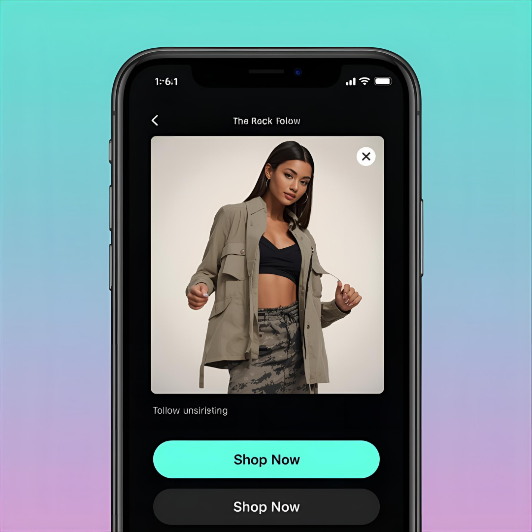 TikTok screen showing a product tagged with “Shop Now”